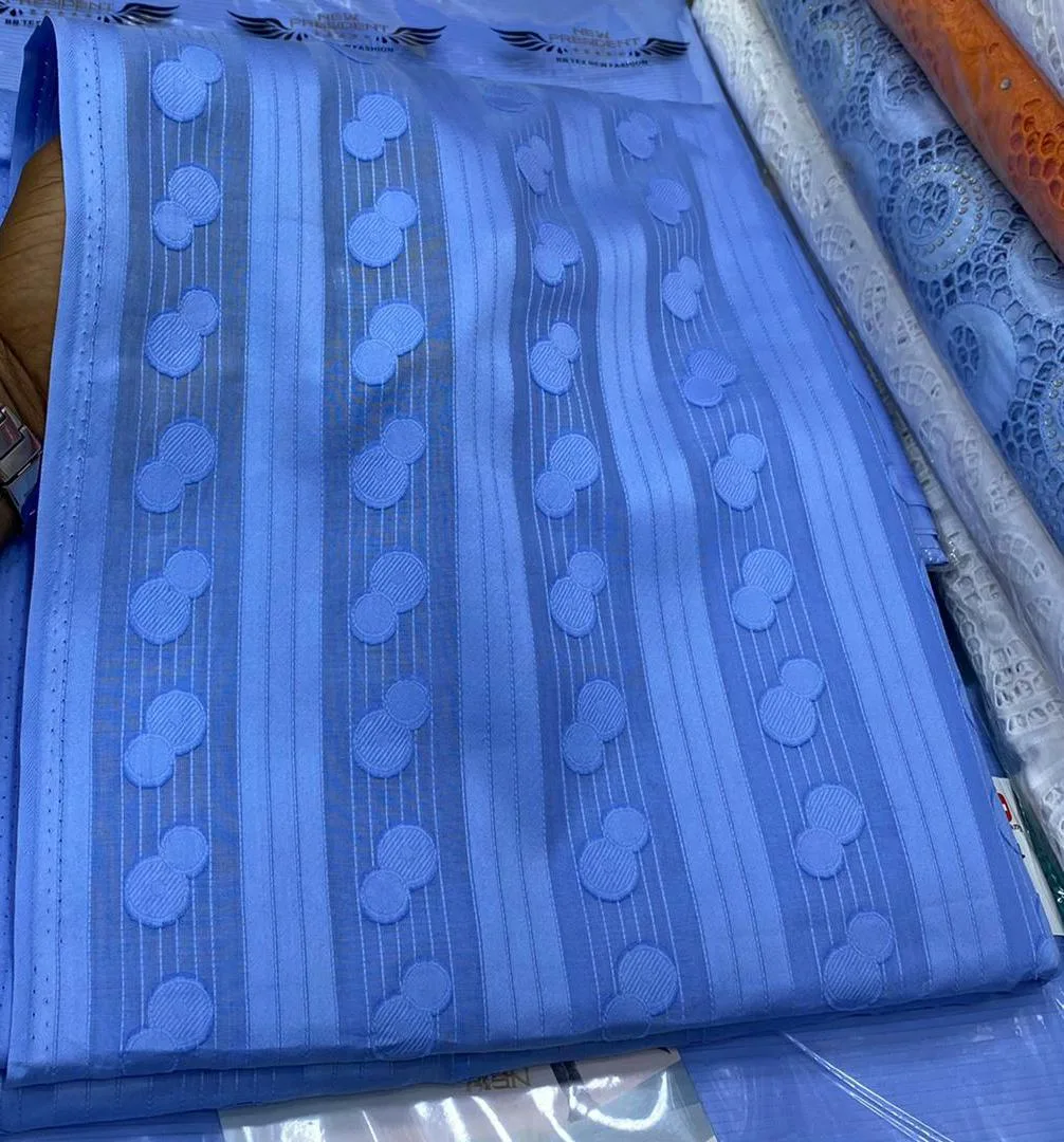 Sky Blue Swiss Atiku Jacquard Fabric