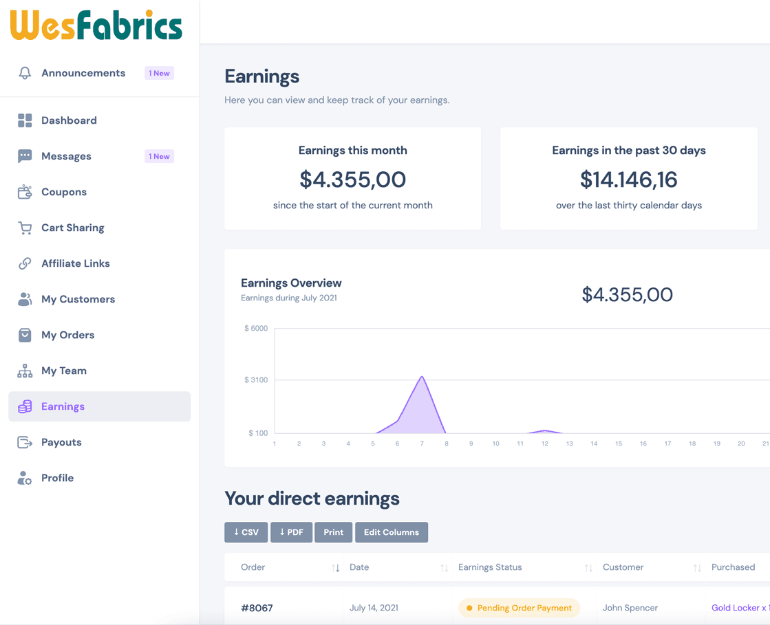 Earnings. View & Track
