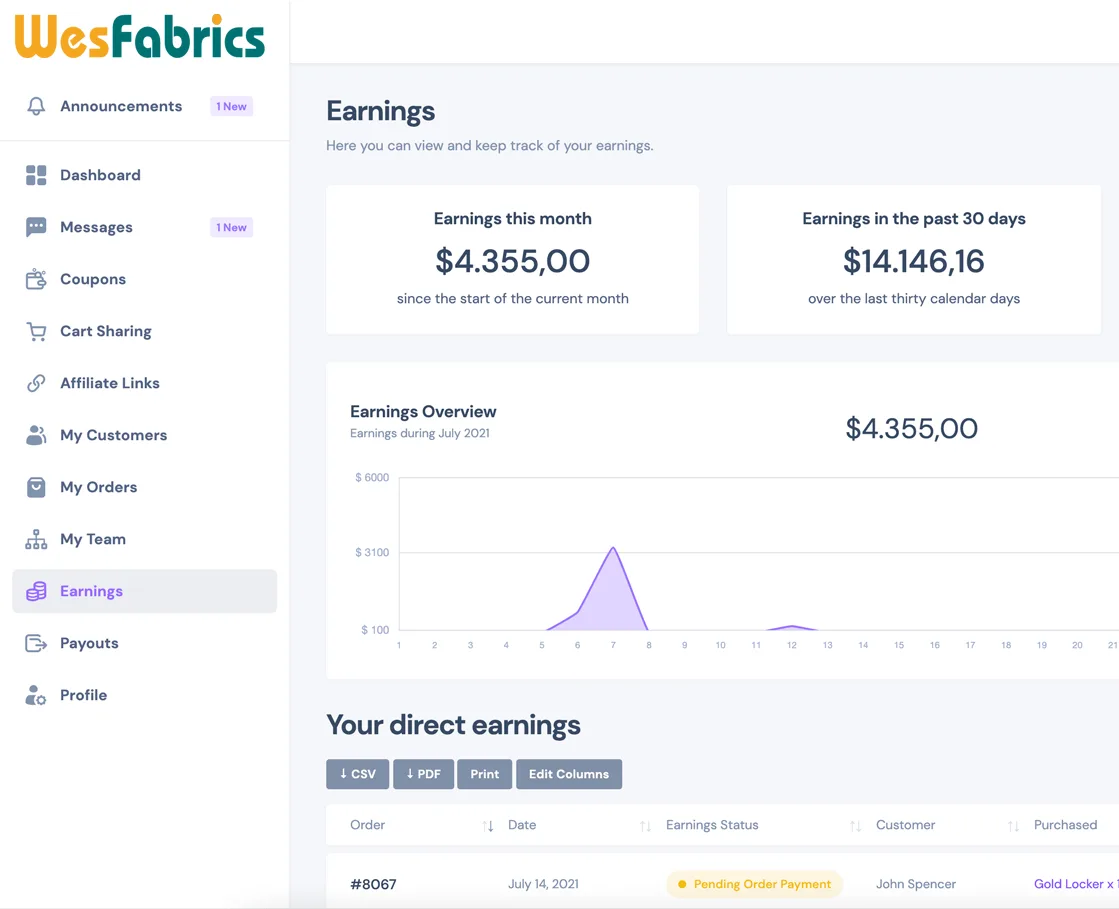Earnings. View & Track